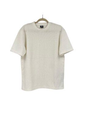 FSBN Men's S Off White Waffle Knit Crew Neck Relaxed Fit Short Sleeve T-Shirt